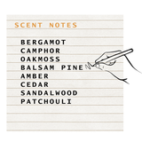 List of scents on a white background with a hand holding a pen.