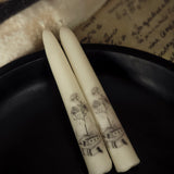 Ivory Beeswax Taper Candles – Hand-Decorated Set of 2