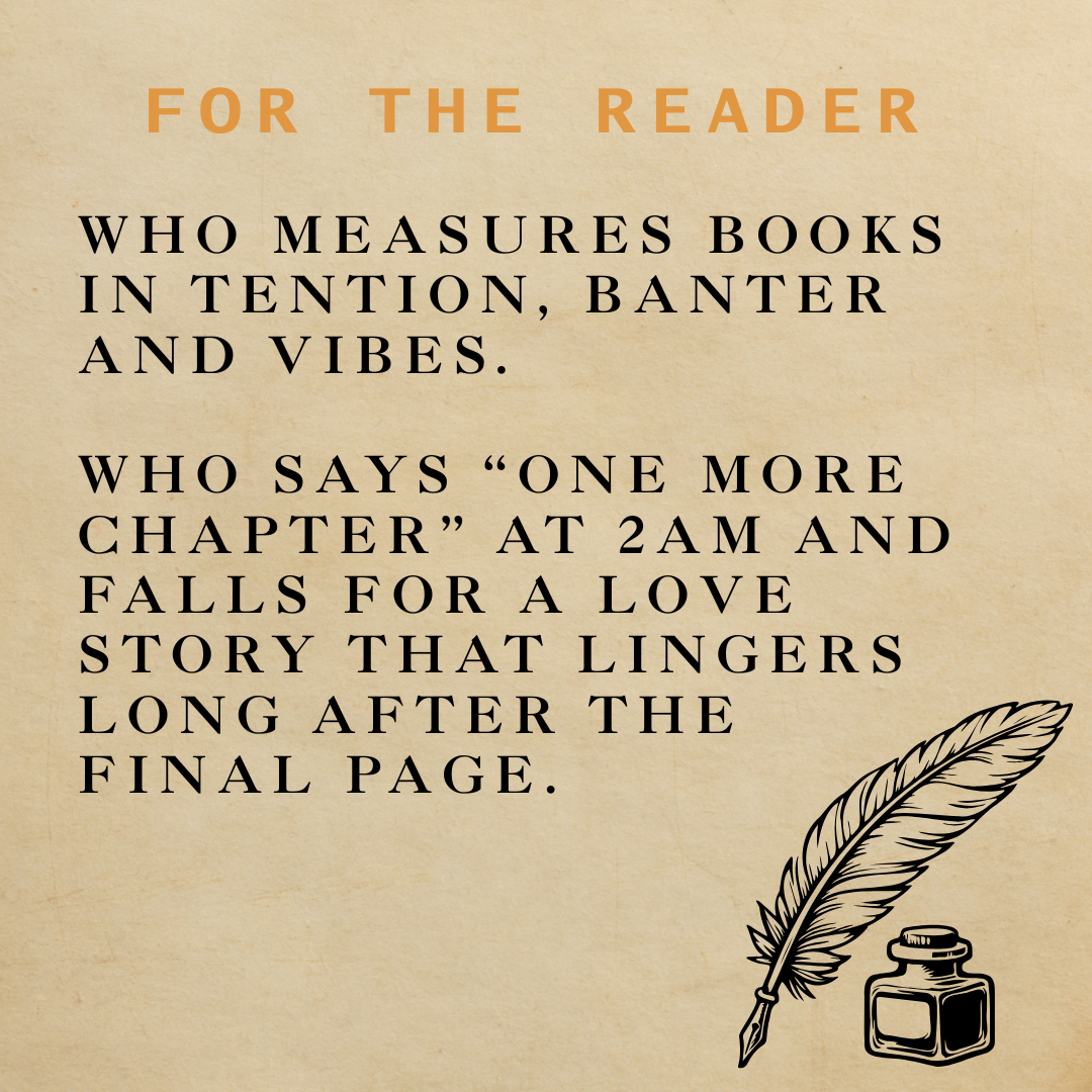 Text on a beige background with a feather and inkwell illustration, featuring a dedication about books and reading.