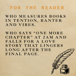 Text on a beige background with a feather and inkwell illustration, featuring a dedication about books and reading.